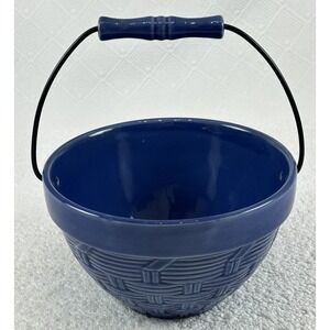 Vintage WCL Stoneware Basket Weave Bowl Handle Country Blue Cottage Core EUC